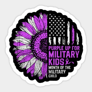 Purple Up For Military Kids Sunflower American Flag Sticker